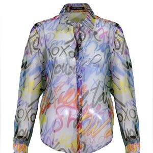 NWOT LUISA CERANO silk graffiti blouse, size 6